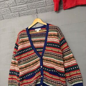 Vintage Catcher Fair Isle Cardigan Sweater Multicolor Knit Button Front Mens S